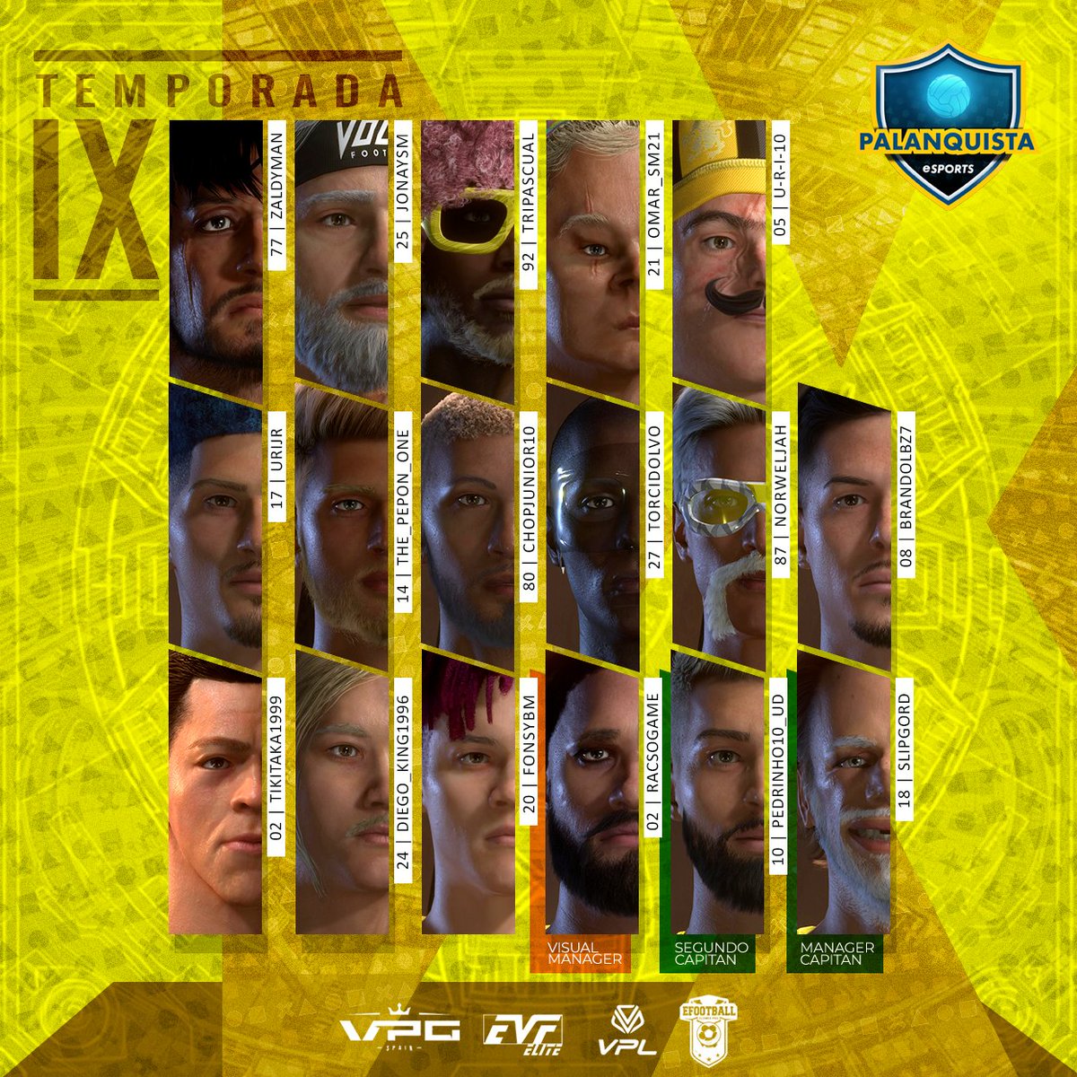 Palanquista eSports (@palanquista_esp) on Twitter photo Mas vale tarde que nunca. Presentamos a nuestros jugadores para esta temporada 9 de clubes pro.
Jugaremos las ligas <a href="/Official_EVF/">Elite Virtual Football</a>, <a href="/PLGeFootBall/">PLG España</a>, <a href="/VPG_Spain/">Virtual Pro Gaming España</a> y <a href="/VPLSpain/">VPL Spain</a>. Mas vale tarde que nunca. Presentamos a nuestros jugadores para esta temporada 9 de clubes pro.
Jugaremos las ligas <a href="/Official_EVF/">Elite Virtual Football</a>, <a href="/PLGeFootBall/">PLG España</a>, <a href="/VPG_Spain/">Virtual Pro Gaming España</a> y <a href="/VPLSpain/">VPL Spain</a>.