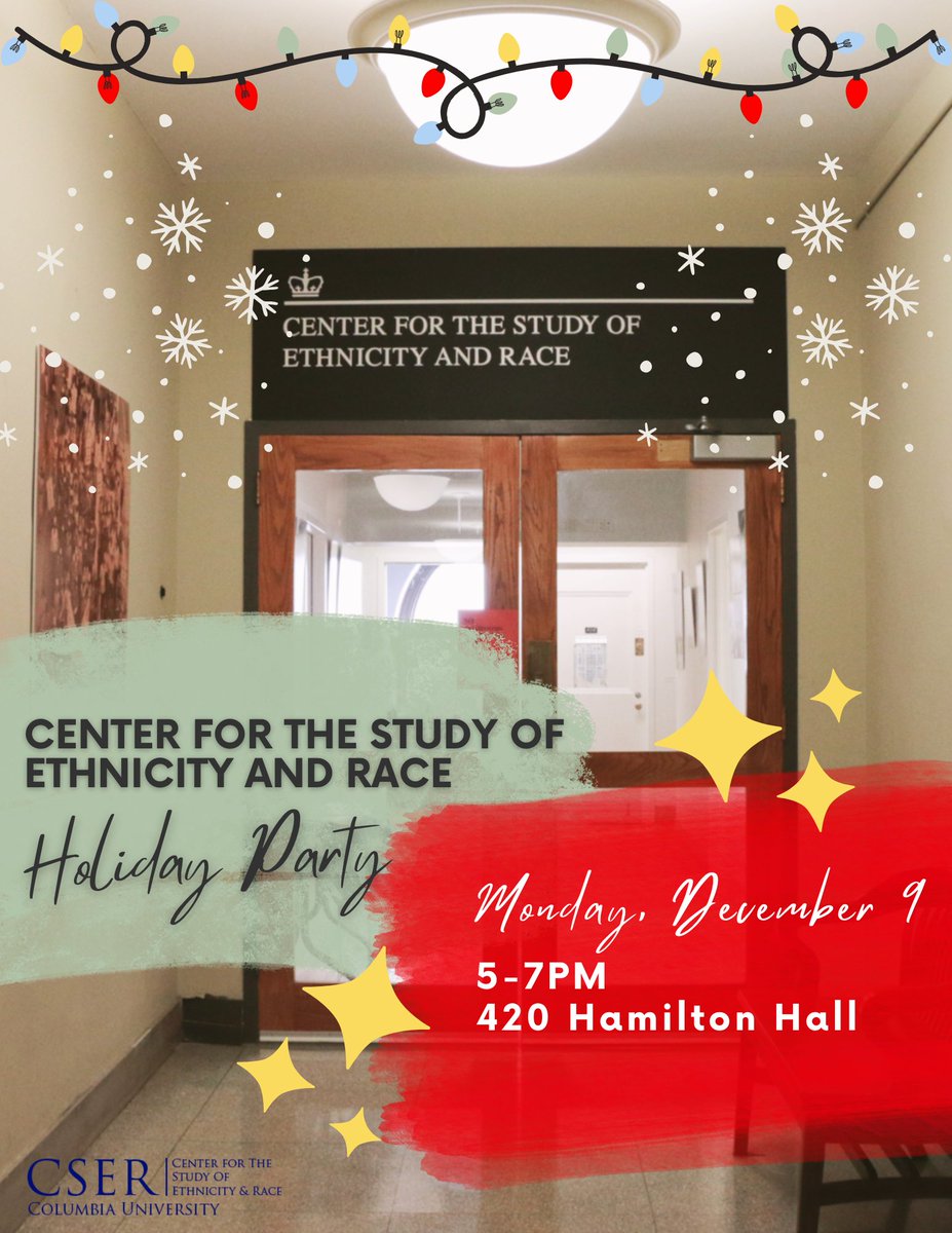 ❄️❄️❄️ Join the Center for the Study of Ethnicity and Race for our end-of-semester holiday party! Dinner will be catered from Massawa. We encourage CSER students and faculty especially to attend for an evening of community and celebration. ❄️❄️❄️