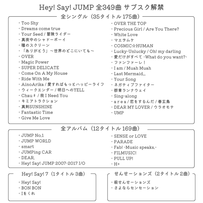 Hey! Sɑy! JUMP 全349曲 サブスク解禁】 🎧本日11/27(水) 0:00〜 □全