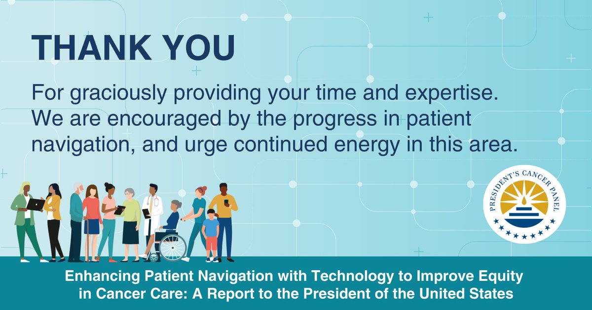PresCancerPanel's tweet image. Did you know that over 60 experts from across the cancer community participated in our #Tech4CancerNavigation meetings, informing our latest report to @POTUS? View the complete list of participants here: prescancerpanel.cancer.gov/reports-meetin…