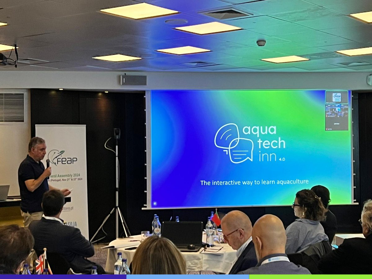 AQUATECHinn's tweet photo. Last week in Lisbon, AQUATECHinn 4.0 was proudly presented at the FEAP General Assembly by Andrea Fabris (representing @APIOfficial1 ) and Isidro Blanquet (representing Associação Portuguesa de Aquacultores).

Thank you for the opportunity! https://t.co/jwx03LTMLO