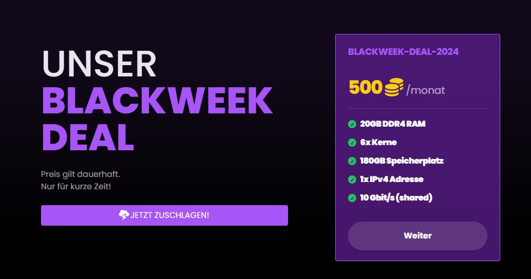 nexivade's tweet photo. 💥 Black Week Deal bei Nexiva! 💥
Sichere dir deinen Rootserver für nur 5 €/Monat (500 Coins)! 😱
🔥 20 GB DDR4 RAM
🔥 6 Kerne
🔥 180 GB Speicher
🔥 1x IPv4-Adresse
🔥 10 Gbit/s (shared)
👉 Jetzt zuschlagen! https://t.co/XlxaSZOKE9
#BlackFriday #Hosting #ServerDeal https://t.co/DcNDqW6k1h