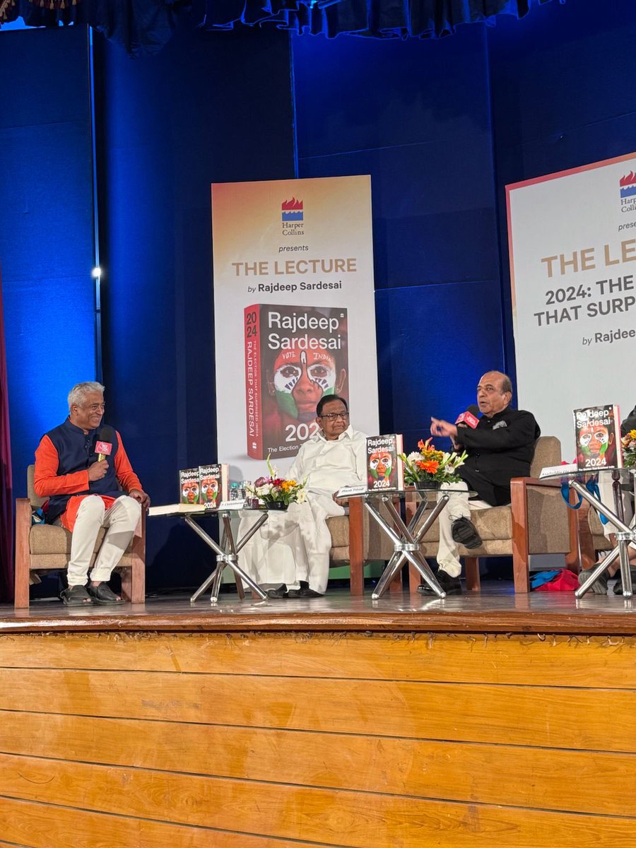 HarperCollinsIN's tweet photo. In this engaging panel discussion following #TheLecture, @sardesairajdeep is joined by @PChidambaram_IN, @DinTri, @asadowaisi, @_YogendraYadav, and @MahuaMoitra to uncover key insights from his new book, 2024: The Election That Surprised India. The panel explores the enduring values of the Constitution, the EVM debate, minority rights, the role of media, and other critical issues shaping the future of Indian democracy.

#READWithHarperCollins #RajdeepSardesai