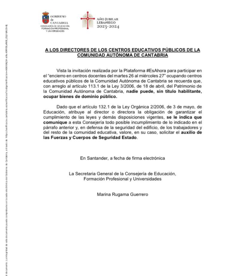 jorjuco's tweet photo. Así trata el @ppopular a los docentes en #Cantabria.Si reivindican subida salarial, llaman a la policía nacional. La soberbia del consejero de #Educacion Silva no tiene precedente. #EsAhora https://t.co/kfD2mYUHQc