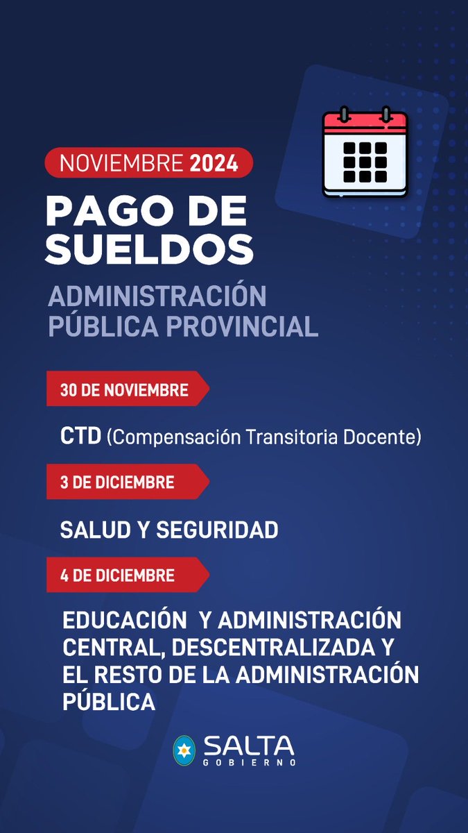 Pago de sueldos mes de noviembre