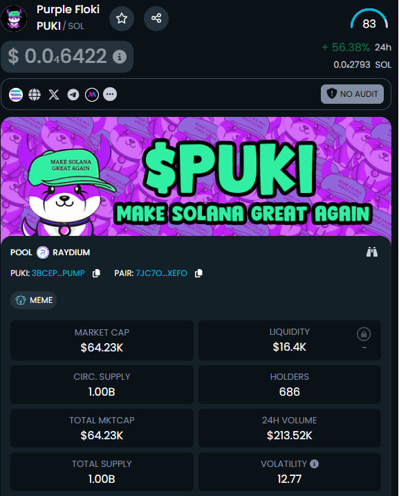 PurpleFloki's tweet photo. $PUKI Dextools Updated
https://t.co/IItChaNffK https://t.co/JFoSEU0LBM