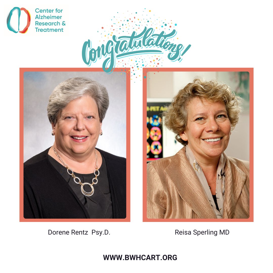 BWHCART's tweet photo. Congratulations to CART Founders Dr. Dorene Rentz & Dr. Reisa Sperling for being named to the @Clarivate list of Highly Cited Researchers in 2024! 🎉https://t.co/I9pSNpSHku #TeamCART @BWHNeurology https://t.co/kwXrwMr7it