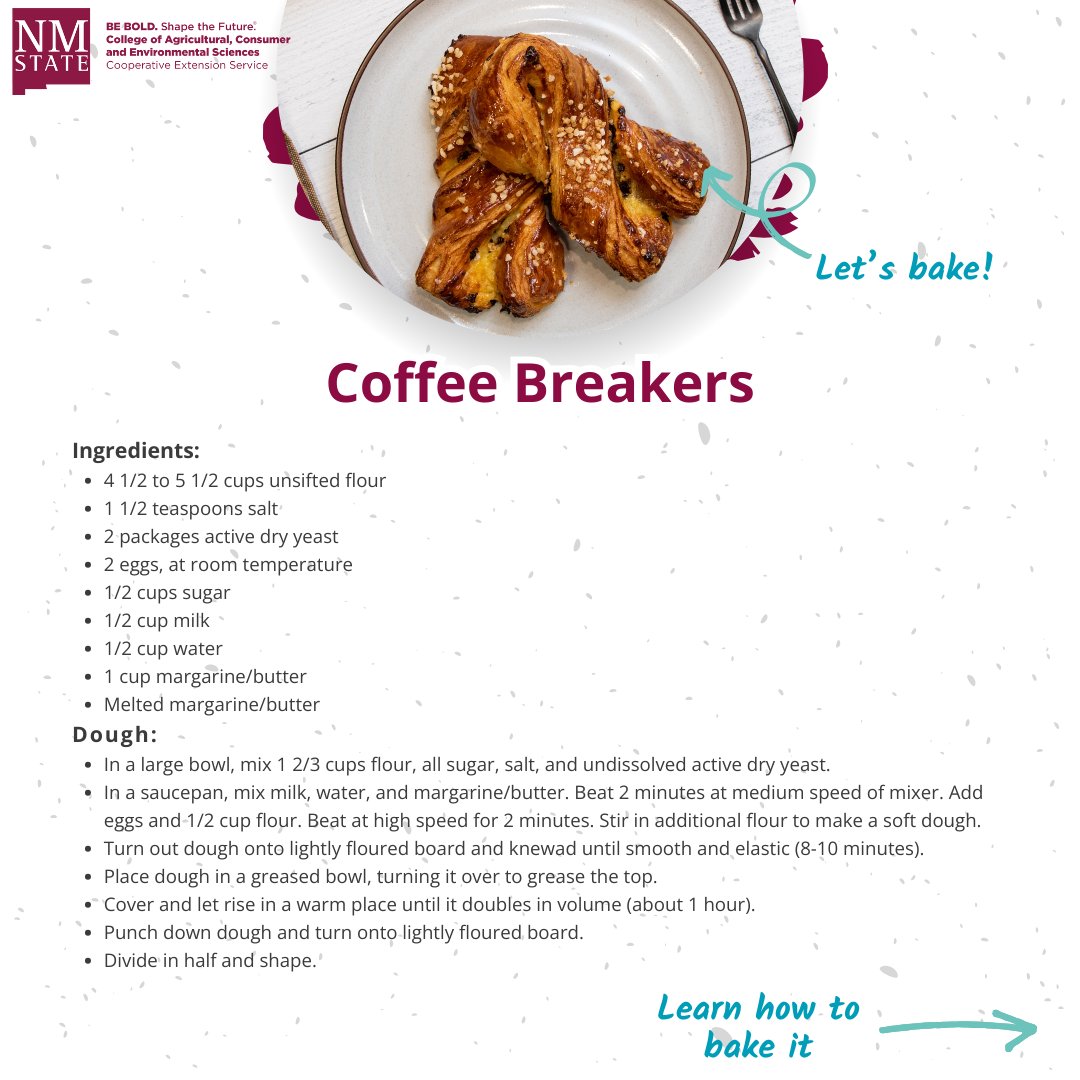 NMExtensionPubs's tweet image. Bake a tasty treat for you and your loved ones this #Thanksgiving  This recipe and many more can be found on our #Breadmaking publication: pubs.nmsu.edu/_e/E206

#HomemadeBread #NMSUExtension #NMSU #NewMexico