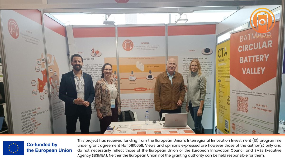 BATMASS_EU's tweet photo. 📢 BATMASS at Battery Innovation Days 2024!
Our partners from CTA @CTAndalucia had the pleasure to represent us at the BID together with our partners from Envirobat España @Envirobat_Espa 🚀
🔗Discover more: https://t.co/e9LlO2xTSz
#BatteryInnovationDays #BATMASS #BID2024 https://t.co/MJ4UUKq2WU