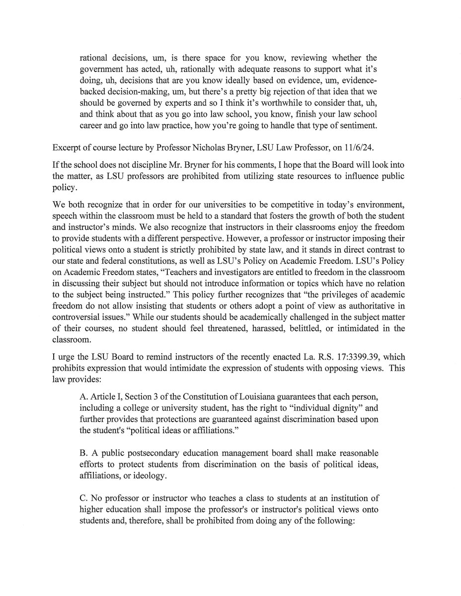 LAGovJeffLandry's tweet image. Our Administration will not stand by silently as this professor defies the voices of 76 million Americans who voted for @realDonaldTrump.