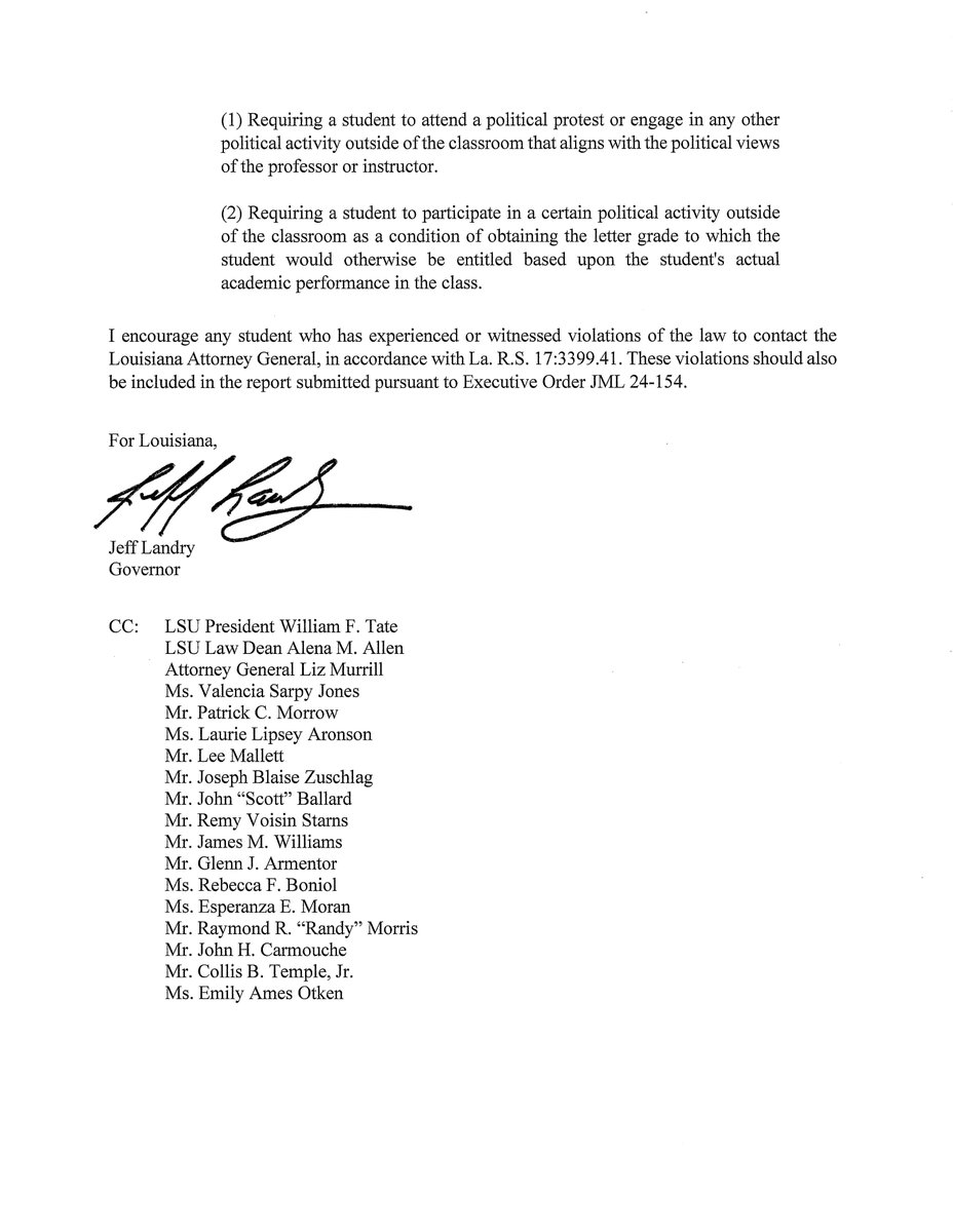 LAGovJeffLandry's tweet image. Our Administration will not stand by silently as this professor defies the voices of 76 million Americans who voted for @realDonaldTrump.