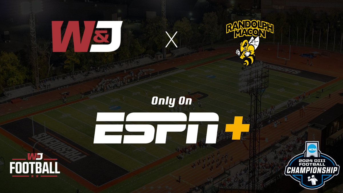 A reminder to all W&amp;J Football fans‼️

All NCAA Division III football playoff games through the semifinal round will be streamed strictly through ESPN+, which requires a monthly subscription.

#PrezPride