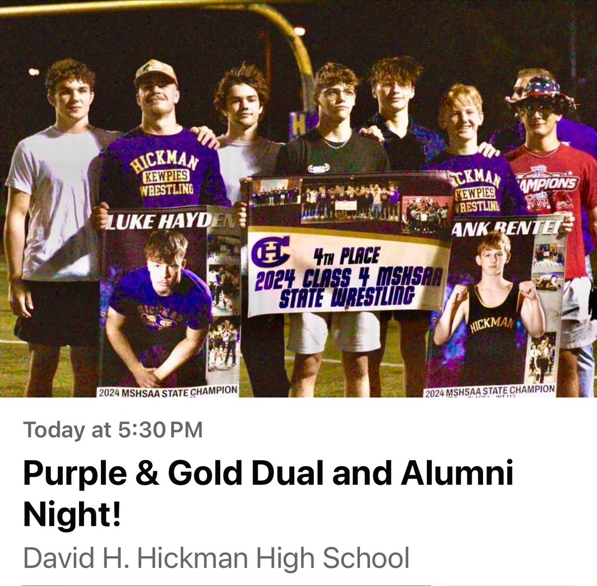 Join us tonight!! Alumni reception at 5:30; wrestling begins at 6:00!