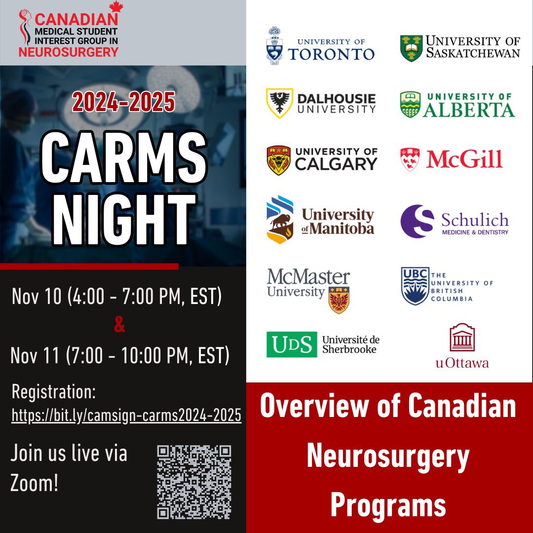 Check out the full recording of our #CaRMS Night event - now on our YouTube channel! Hear from #ProgramDirectors across the country about their #Residency programs. This is a must-watch for those interested in #Neurosurgery and looking to learn more!

🔗 bit.ly/3ZzkBAt
