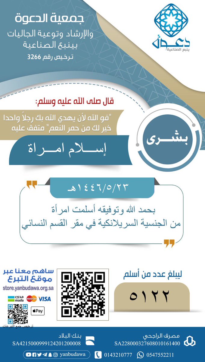 بشرى اسلام امراة سريلانكية والحمد لله ..

بلغ عدد المسلمين 5122 نسأل الله لهم الثبات

للمساهمة عبر الموقع ⬇️
store.yanbudawa.org.sa

#دعوة_ينبع_الصناعية
#المجموعة_الدعوية
#ينبع_الصناعية 
#داعم_للخير 
#السعودية