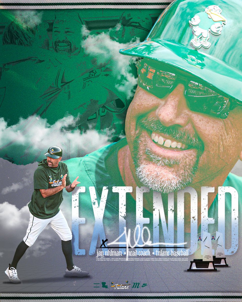 Tulane Baseball (@greenwavebsb) on Twitter photo 𝙇𝙤𝙘𝙠𝙚𝙙 𝙞𝙣 𝙩𝙝𝙧𝙤𝙪𝙜𝙝 2⃣0⃣2⃣9⃣ 🔒<a href="/TulaneAthletics/">Tulane Green Wave</a> has signed Head Baseball Coach Jay Uhlman to an extension through the 2029 season!
🔗: bit.ly/Uhlman_Extensi…
#RollWave 🌊⚾️ 𝙇𝙤𝙘𝙠𝙚𝙙 𝙞𝙣 𝙩𝙝𝙧𝙤𝙪𝙜𝙝 2⃣0⃣2⃣9⃣ 🔒<a href="/TulaneAthletics/">Tulane Green Wave</a> has signed Head Baseball Coach Jay Uhlman to an extension through the 2029 season!
🔗: bit.ly/Uhlman_Extensi…
#RollWave 🌊⚾️