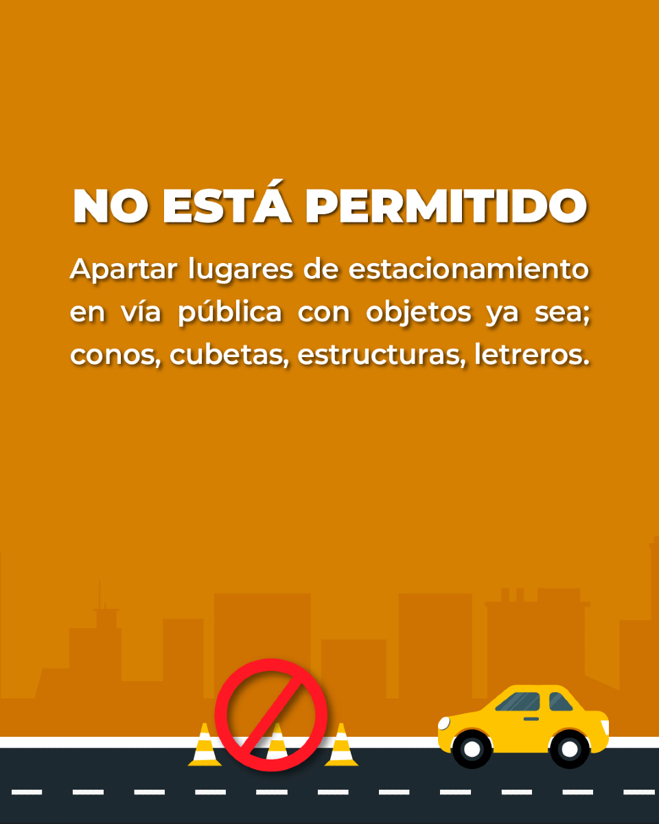 🚫 Recuerda que no está permitido apartar lugares de estacionamiento en la vía pública usando objetos como cubetas, conos o estructuras. 🚗🚦

La vía pública es de todos. ¡Mantengamos el orden y facilitemos el libre tránsito en nuestra comunidad!
