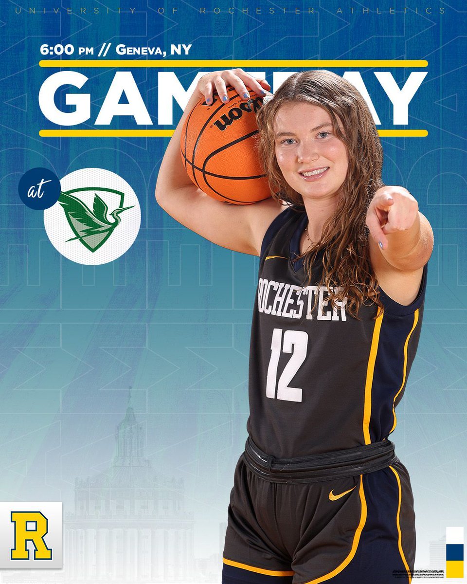 UofRathletics's tweet photo. 🏀 IT'S GAMEDAY‼️ 🏀

@RochesterWBB is back on the road for a non-conference clash against the Herons!!!

🆚: William Smith
⏰: 6:00 p.m.
📍: Geneva, NY
📊: https://t.co/VK354SoBpy
📻: https://t.co/DXQTojMExe
📺: https://t.co/yl9oSJe1p9

#GoJackets https://t.co/5h0HwbxG35