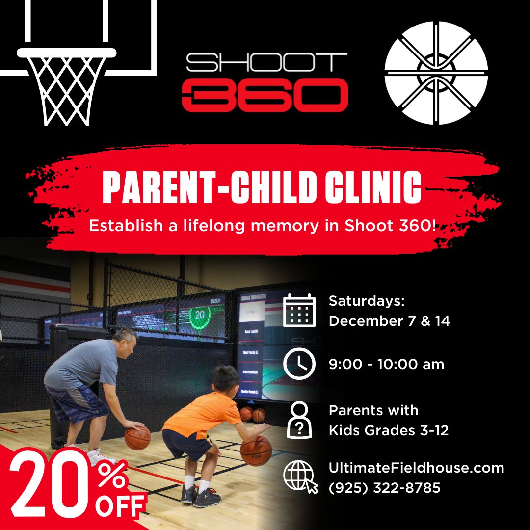🏀 Bond with your child on the court! Join our Parent-Child Clinic for fun, skills, and memories to last a lifetime. 💥 20% OFF Black Friday Sale!

📅 Dec 7 &amp; 14 | ⏰ 9-10 AM

📞 Call now or click the link in bio!

#ultimatefieldhouse #shoot360 #bayarea #basketball #familyfun