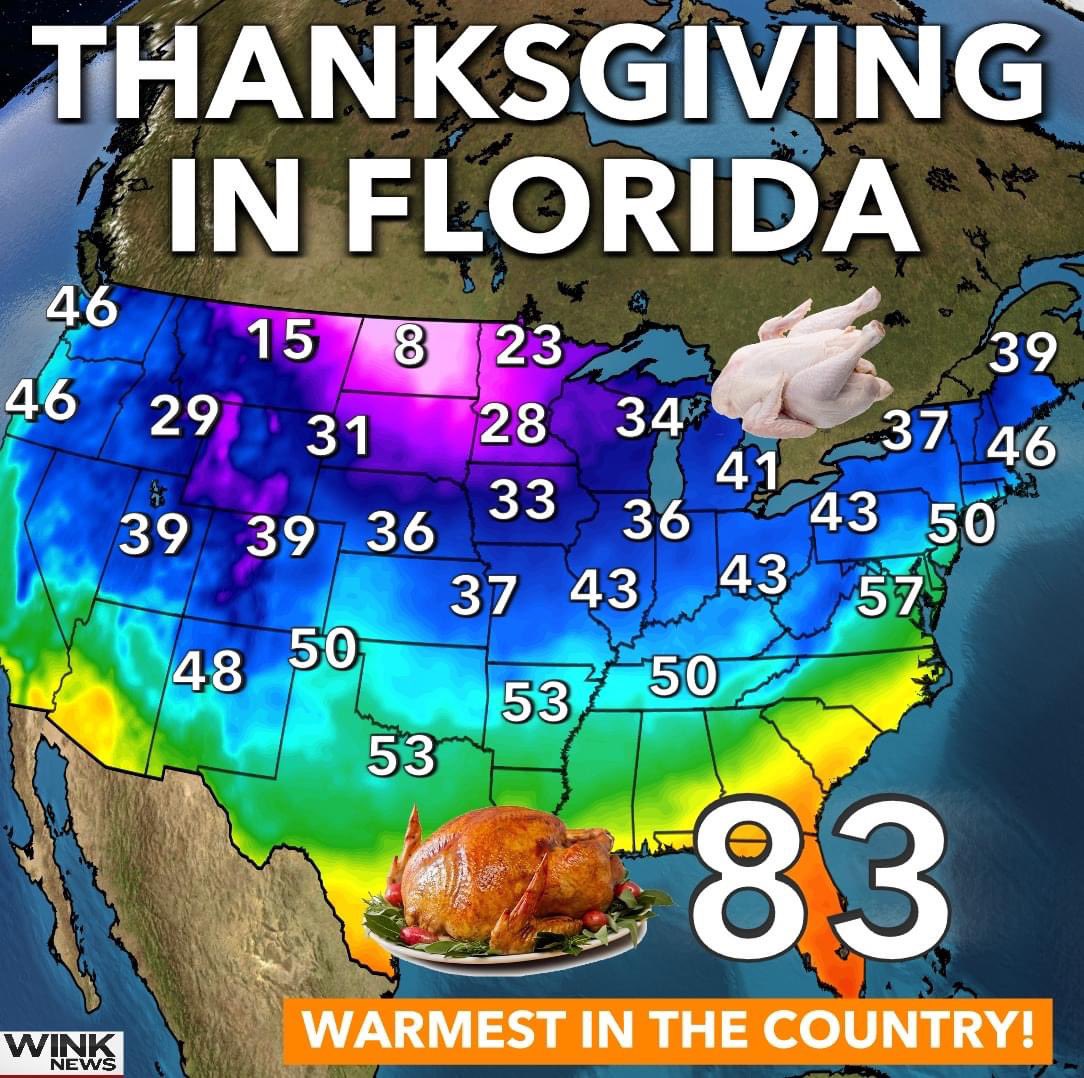MattDevittWX's tweet photo. Warm and sunny in Southwest Florida! 🌤️🌴🦃 https://t.co/x94yjQQyMU