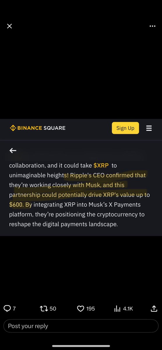 CryptoNews2008's tweet photo. 🚨الآن ‼️ تقول Binance مقالة إن سعر #XRP سيكون أكثر من 600 دولار مع تكامل مدفوعات Elon Musk X. 👀👇

🚨 هذا التعاون يمكن أن يأخذ $XRP إلى آفاق لا يمكن تصورها! أكد الرئيس التنفيذي لشركة ريبل أنهم يعملون عن كثب مع ماسك، ومن المحتمل أن تؤدي هذه الشراكة إلى زيادة قيمة XRP إلى 600 دولار. من خلال دمج XRP في منصة X Payments من Musk، فإنهم يضعون العملة المشفرة لإعادة تشكيل مشهد المدفوعات الرقمية.