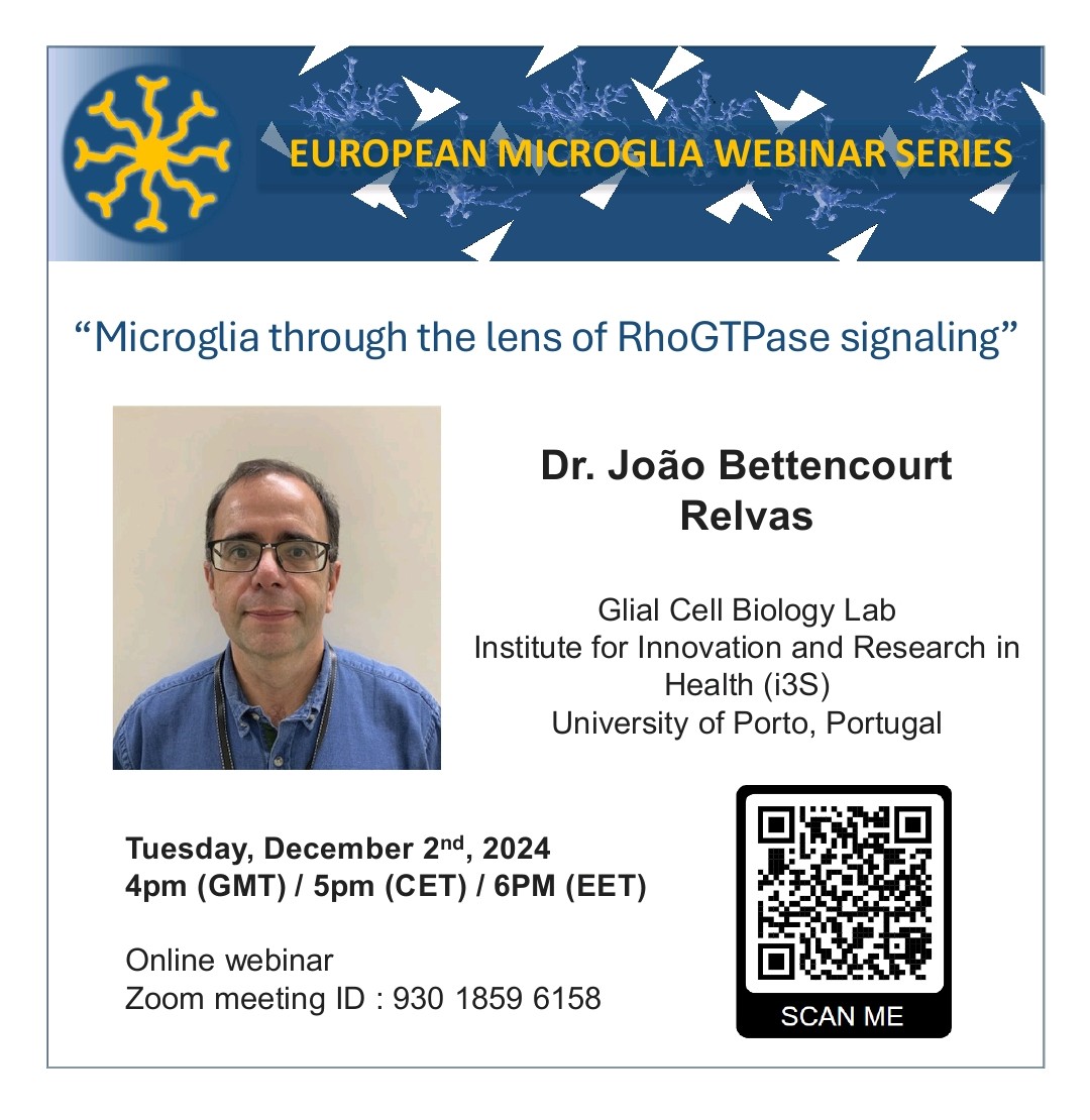 MicrogliaSeries's tweet image. 📢 New webinar coming soon 📢
Dr. João Bettencourt from @i3S_UPorto University of Porto, will be our next speaker on December 2nd. Check all the information in the flyer and add it to your calendar!