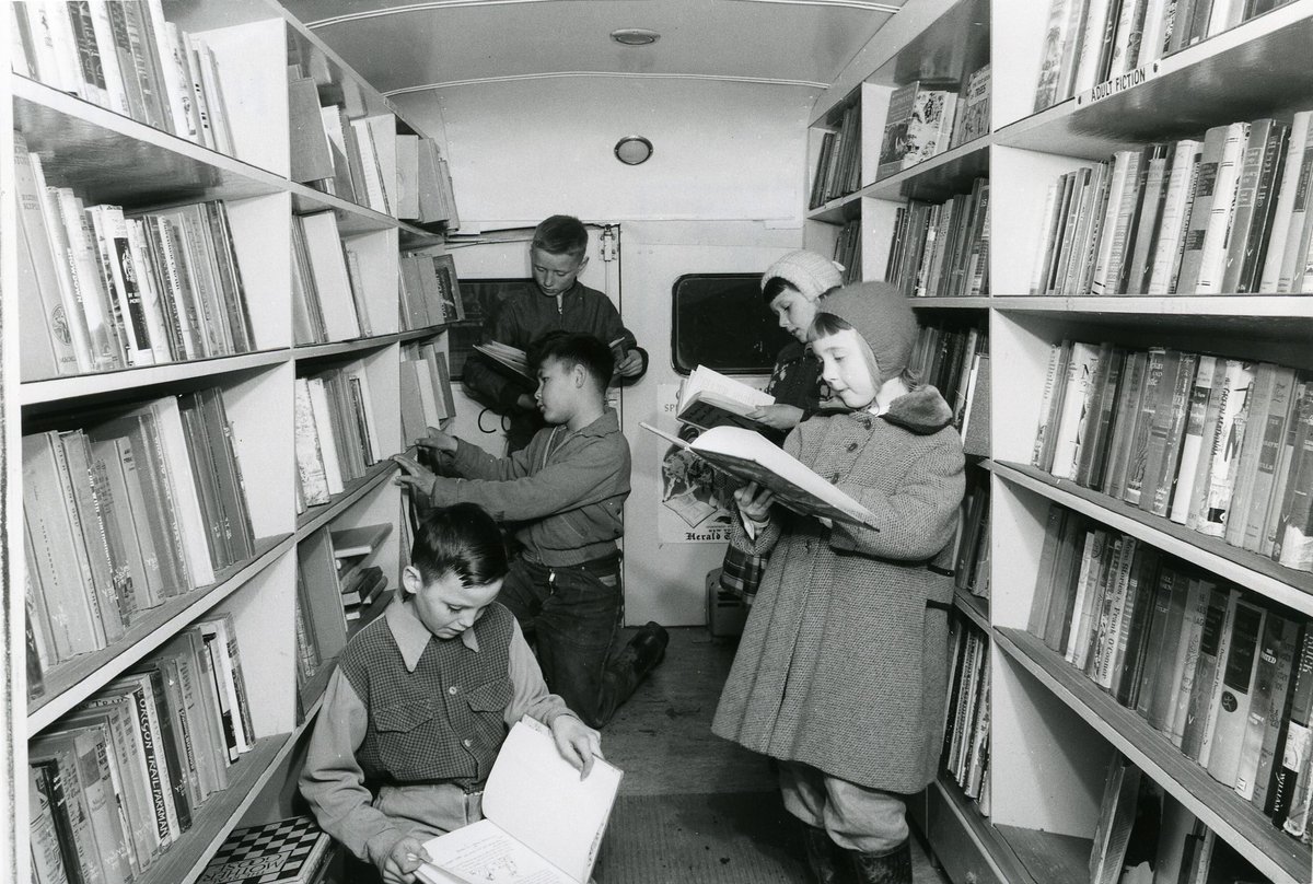 Did your love for reading inspire you to become a writer? #NaNoWriMo

This is the North Central Saskatchewan Regional Library’s bookmobile visiting Red Wing School north of Prince Albert in 1957 (R-B5279 (1) &amp; (3)).