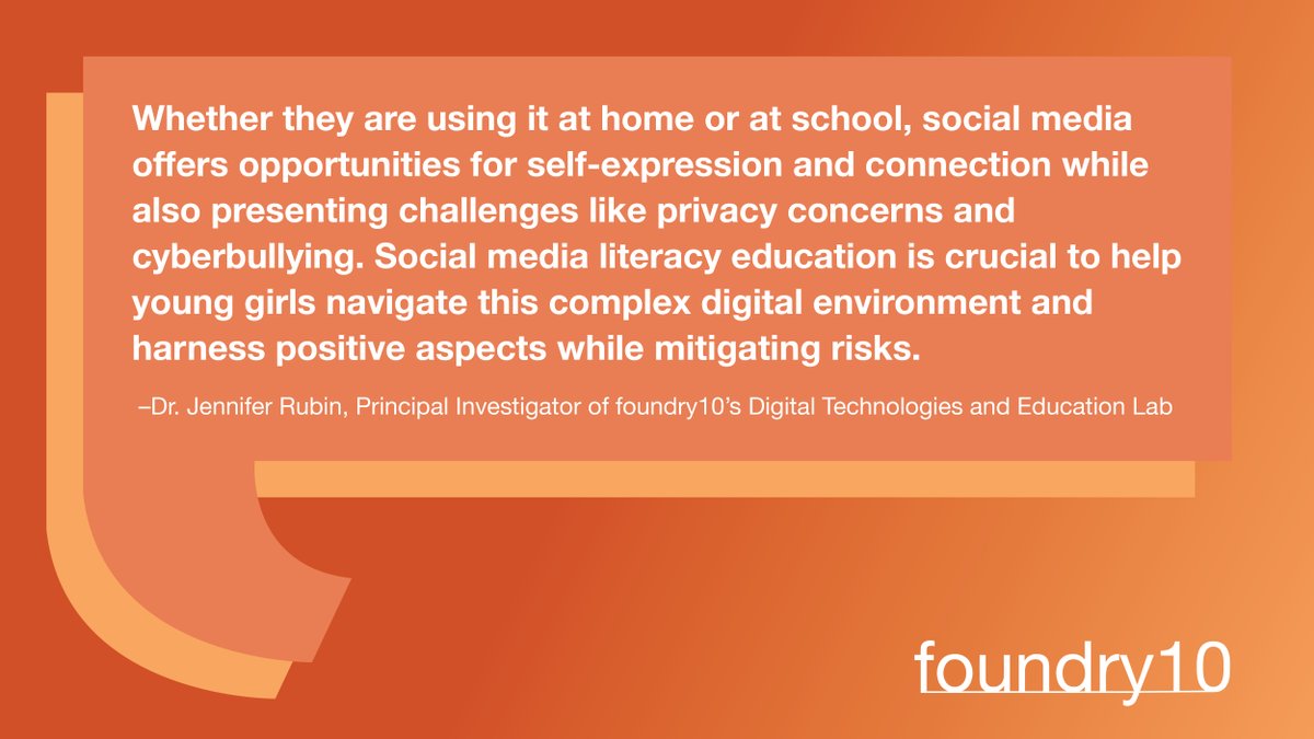 foundry10 researchers are studying how social media literacy education can better support teen girls. By listening directly to their experiences, they aim to craft strategies that address both opportunities and challenges in today’s digital world. ow.ly/ALSH50UfcKn