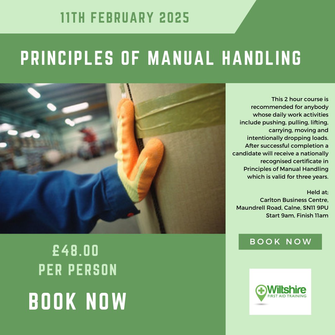 wiltfirstaid's tweet image. Principles of Manual Handling Course

BOOK: wiltshirefirstaid.co.uk/manual-handling

#manualhandling #manualhandlingcourse #firstaid #wiltshirefirstaid