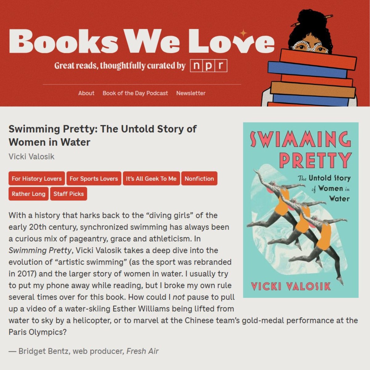 What a wonderful surprise to see Swimming Pretty as a staff pick on NPR's Books We Love list for 2024! 😍 I'm not only honored but also having fun discovering a bunch more books to add to my reading que! 📚
apps.npr.org/best-books/#ye…