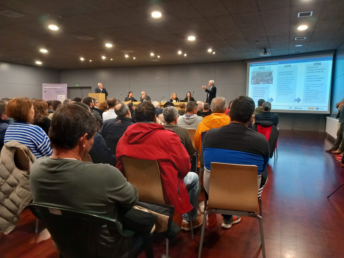 Comenza a xornada organizada por Opmega onde se están a presentar os resultados dos traballos de investigación "O cultivo de mexillón, unha actividade sostible.  Indicadores clave e servizos ecosistémicos asociados.