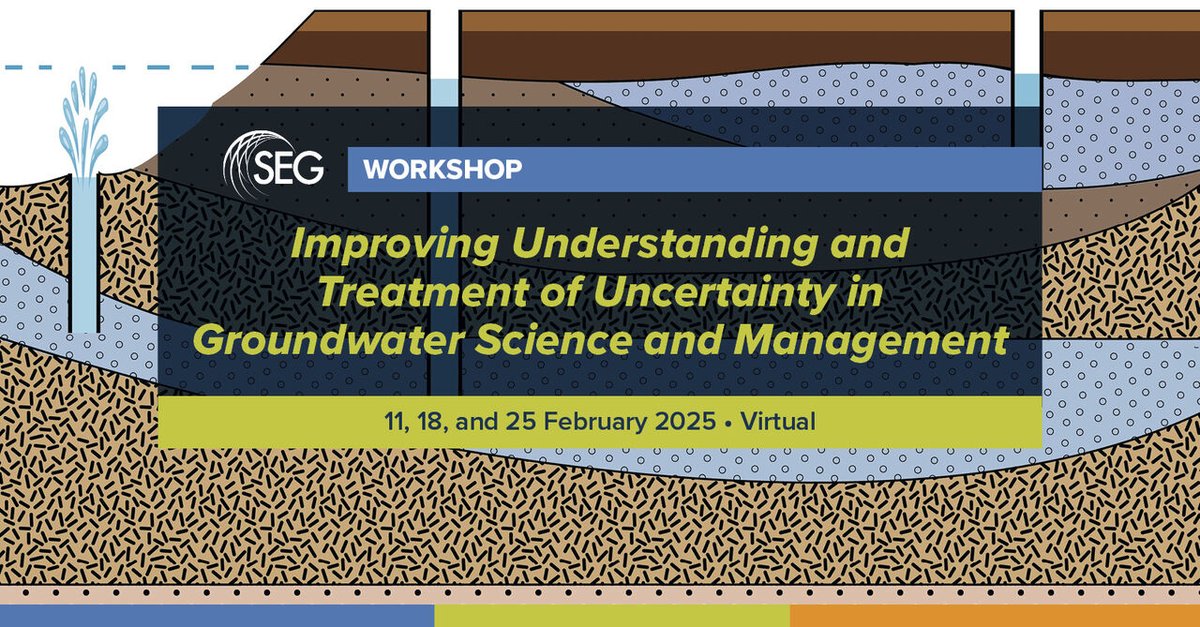 🌍💧 New #hydrogeophysics workshop is dedicated to raising global awareness about understanding, quantifying, managing, and communicating uncertainty in #groundwater studies.

Tuesdays 11 February - 25 February

More 👉  go.seg.org/4hYHdRQ
#GroundwaterStudies #Hydrogeology