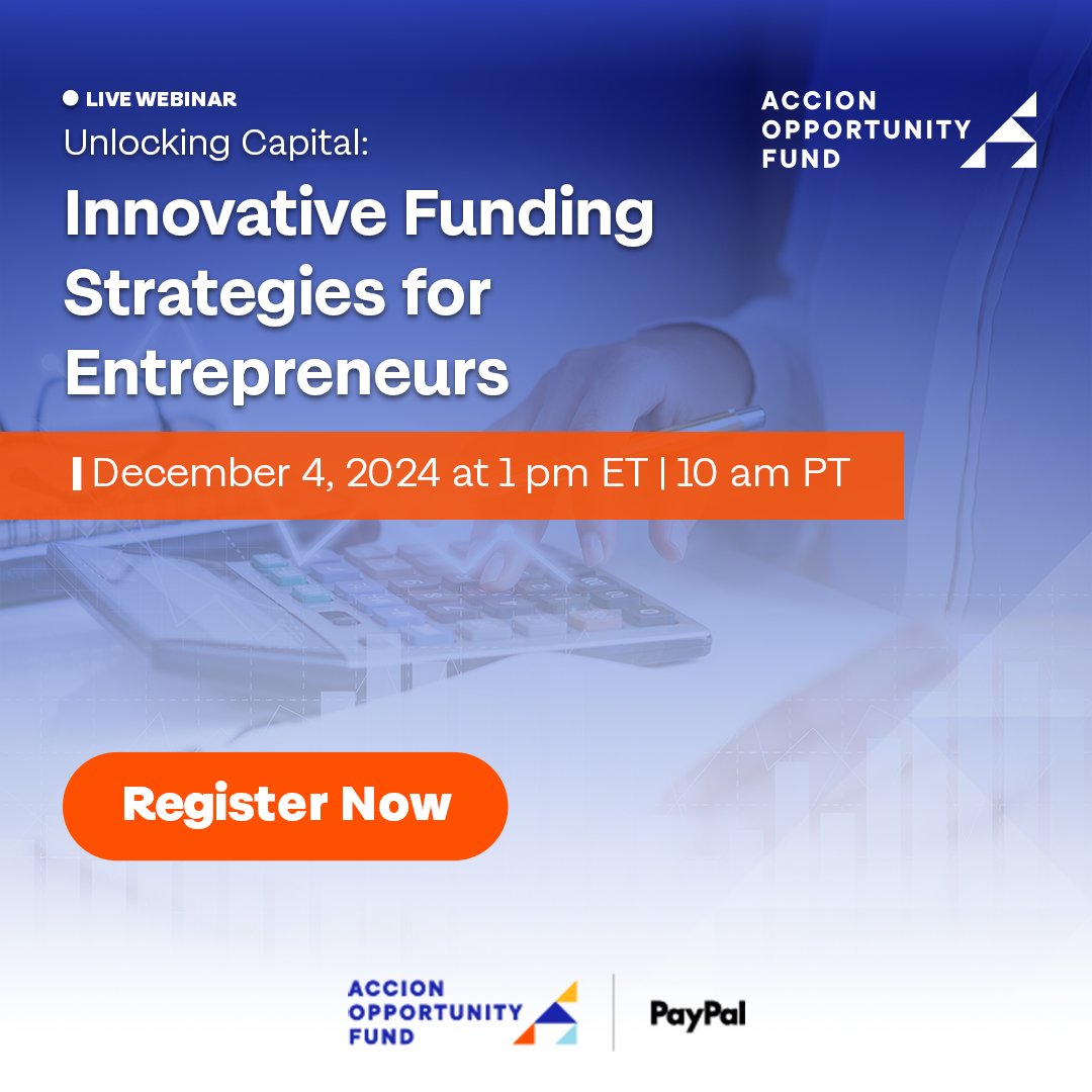 Looking for alternative ways to fund your business? Join <a href="/PayPal/">PayPal</a> and Accion Opportunity Fund on December 4 to learn from industry experts about innovative financing options like crowdfunding and revenue-based financing! Register today: bit.ly/3V34xEd