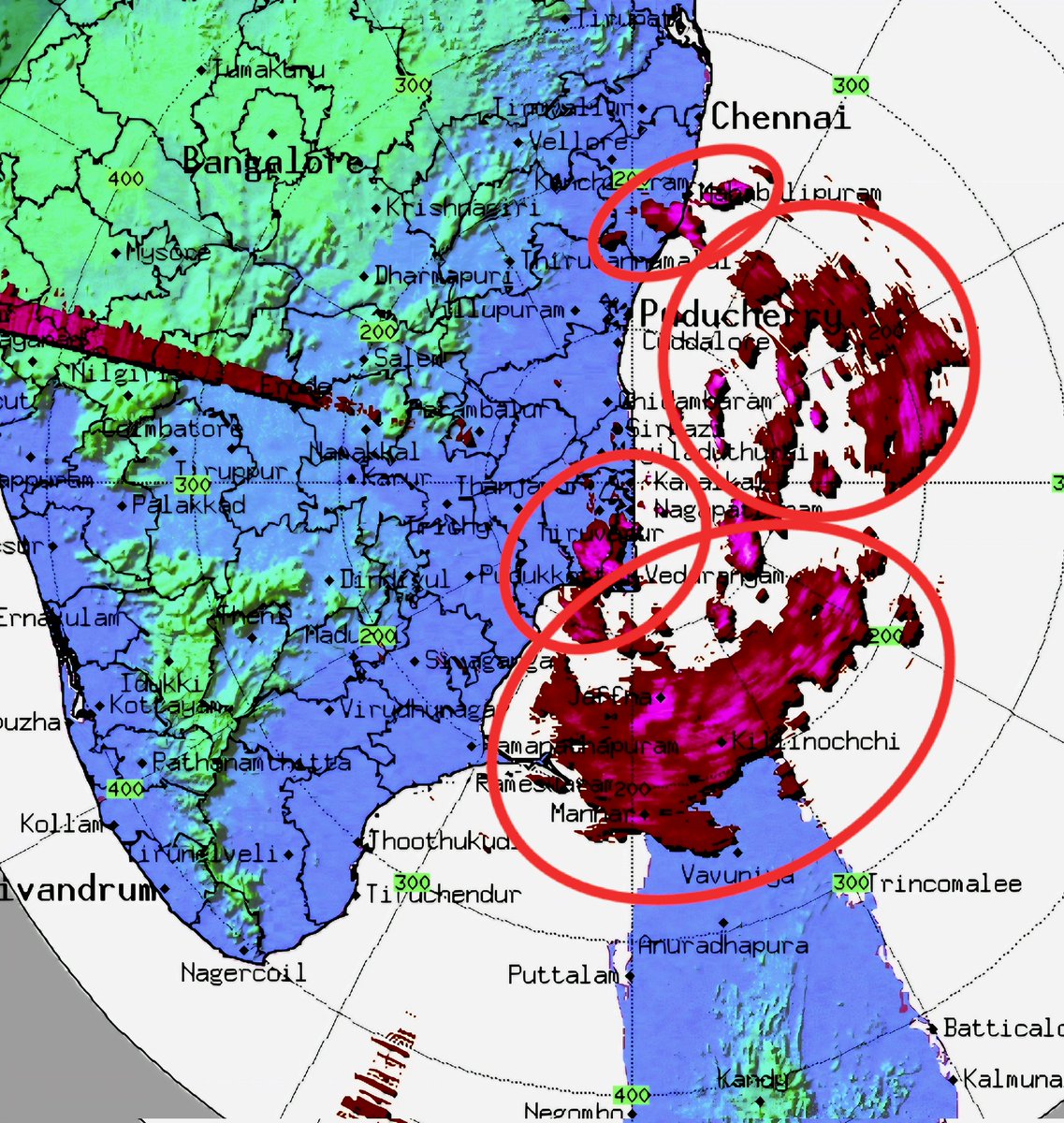 PYWeatherman's tweet photo. 26.11.24 9:10 PM If you have any friends in #Ampara district of #SriLanka ...who have recorded more than 300 mm of rainfall in the last 24 hours, ask them to take a long breathe a sigh of relief... The #deep_depression has advanced a little and is located to the east of the sea areas to its north...So , There is no chance of continuous heavy rain in #Amparai anymore due to that circulation. However, rain may be recorded in some places tomorrow but there is no need to panic... This situation does not apply to #Jaffna province... From now on, the chances of continuous heavy rain will increase further...
#Nagapattinam AWS has received almost 128 mm of rainfall so far... In the next few hours, #Nagapattinam, #Karaikal, #Vedaranyam, #Sirkazhi, #Tharangambady (#Tranquembar), #Poompuhar, #Thiruvarur and the coastal areas of the delta and its adjoining areas will also experience heavy rain.the rain will be continue in isolated places... The intensity of the rain is likely to increase during the midnight/early morning and the morning hours.. There will be rain in the Delta tomorrow as well.. We have already shared enough information regarding this...
There is a good chance of heavy rain at isolated places in #Cuddalore, #Villupuram and #Puducherry districts including the surrounding areas of #Cuddalur, #Pondicherry, #Chidambaram, #Panrutti etc....#Chennai city and its suburbs may experience on/off heavy rain at times. Places near #Chennai - #Puducherry East Coast Road and bypass areas have a high probability of heavy rain...
The situation in some areas that may have recorded rain so far, excluding Nagapattinam AWS
===============
Thiruvarur AWS - 83 mm
Cuddalore - 72 mm
#Karaikkal - 60 mm
#Chidambaram AWS - 58 mm
#Athirampattinam - 59 mm
#Meenambakkam - 46 mm
#Nungambakkam - 46 mm
Puducherry - 34 mm
I will share with you more information regarding the circulation and its movement via voice posts..its very hard to type in a detailed manner...
#TNRains #DeltaRains #PondyRains #PuducherryRains #KaraikalRains #NagaiRains #NEM2024 #Fengalcyclone #northeastmonsoon #northeastmonsoon2024 #ChennaiRainsUpdate #ChennaiRains2024 #ChennaiRains #PYWeatherman #Emmanuel