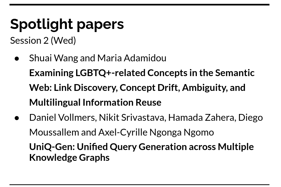 Congratulations to #EKAW24 spotlight papers! ⭐️

One of them will be awarded the Best Paper on Thursday's closing ceremony 🏆