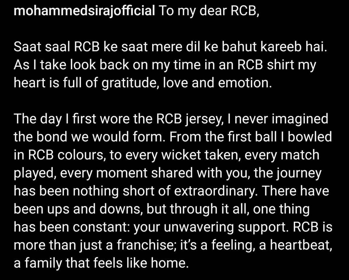 Vikas_Spidey_17's tweet image. Emotional Instagram post by Mohammed Siraj after the IPL Auction ❤️

#RCBAuction #Siraj #IPLAuction