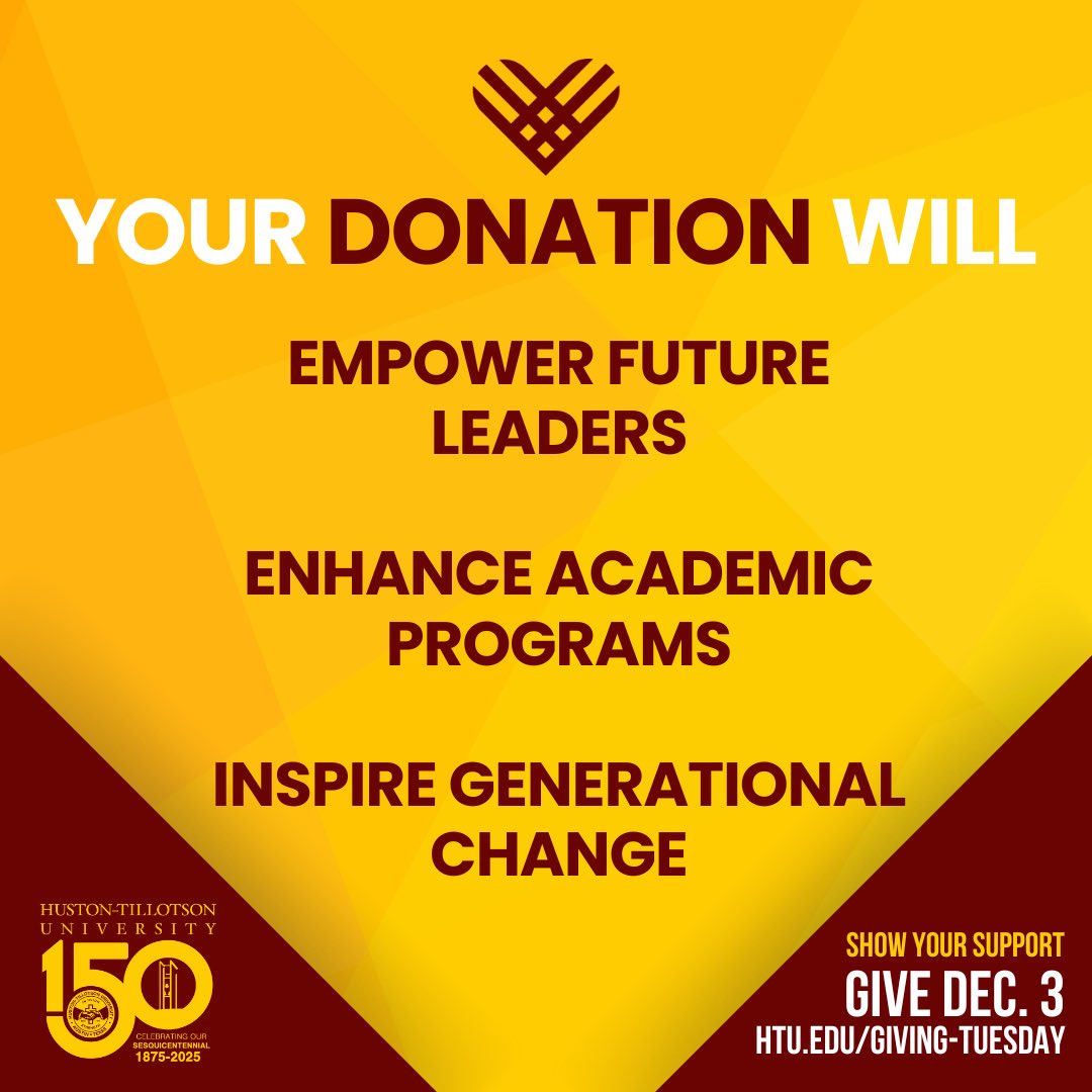 HustonTillotson's tweet photo. HT stands as a beacon of opportunity and excellence. This #GivingTuesday you can play a role in ensuring that we continue to foster a vibrant learning environment for our students.

Invest in HT’s future this December 3, 2024: https://t.co/Wnp8gfaw5w

#HTYou #GivingTuesday https://t.co/MT5L9aJlGo