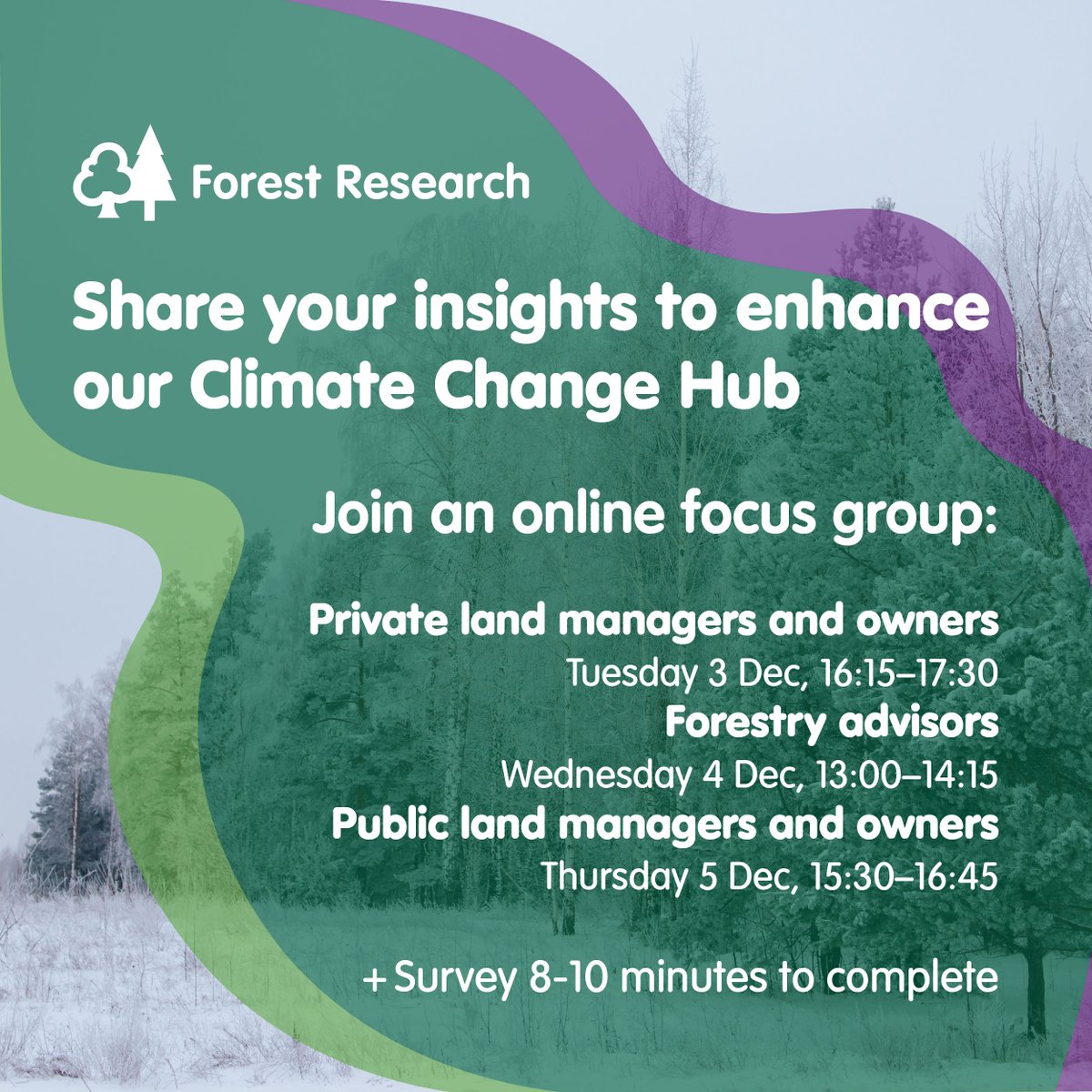 🧐 Are you a landowner, woodland manager or forestry advisor using the Forest Research Climate Change Hub? Your insights are invaluable.

We’re conducting an impact assessment to refine and enhance the Hub, ensuring it meets the needs of those protecting our UK woodlands from the