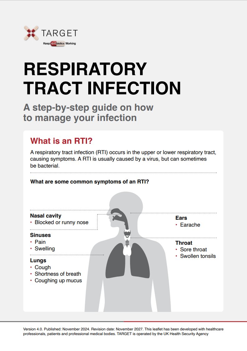 TARGETabx's tweet photo. Help manage #RTIs this winter! ❄️🦠
The TARGET ‘Treating your respiratory tract infection’ leaflet and the pictorial version have recently been updated.
🔗 Download a copy and view our online versions to support conversations with patients: https://t.co/LJedRDwf8M https://t.co/YJXDSmscCD