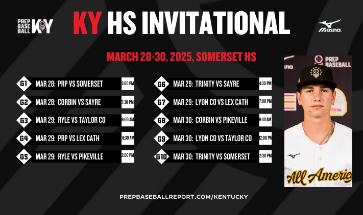 🚨KY HS Invitational🚨

In the planning stages for nearly a year, we are excited to announce the schedule for our inaugural HS Invitational hosted by <a href="/_SHSkybaseball/">Somerset HS Baseball</a>!

This event has it all, ranging from MLB draft prospects to high-level uncommitted talent!

If you're a KY HS
