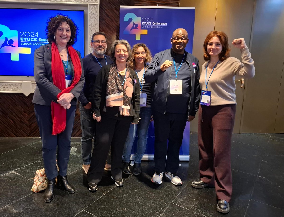 FLCCGIL's tweet photo. 🟥La delegazione FLC CGIL con la segretaria generale, Gianna Fracassi, partecipa al Congresso @ETUCE_CSEE, la federazione europea dei sindacati dell'istruzione, in corso in Montenegro.
✊"Combattiamo per il futuro dell'istruzione pubblica in un'Europa sociale".
#ETUCE2024 https://t.co/FV3nxgAuX3