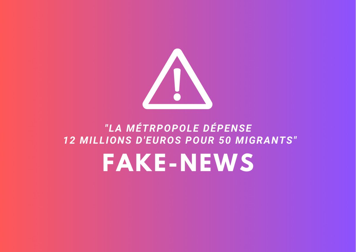 🙄❌ "On dépense 12 millions d’euros pour 50 migrants"

Non, non et non.

Il faut arrêter de relayer des fake news sur un sujet aussi sensible. 

Pourquoi ne pas dire la vérité ?

⮕ Il s’agit d’un centre destiné à répondre à une OBLIGATION LÉGALE de mise à l’abri et d’évaluation