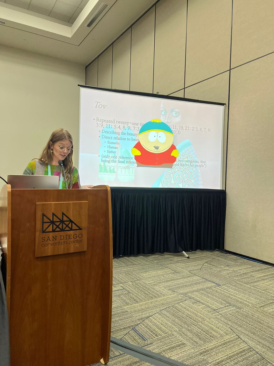 alexianadlou's tweet image. Missed an #SBLAAR24 Monday due to sickness, but have to share gratuitous photos of myself presenting Sunday on “Esther and the Fawn Response.”