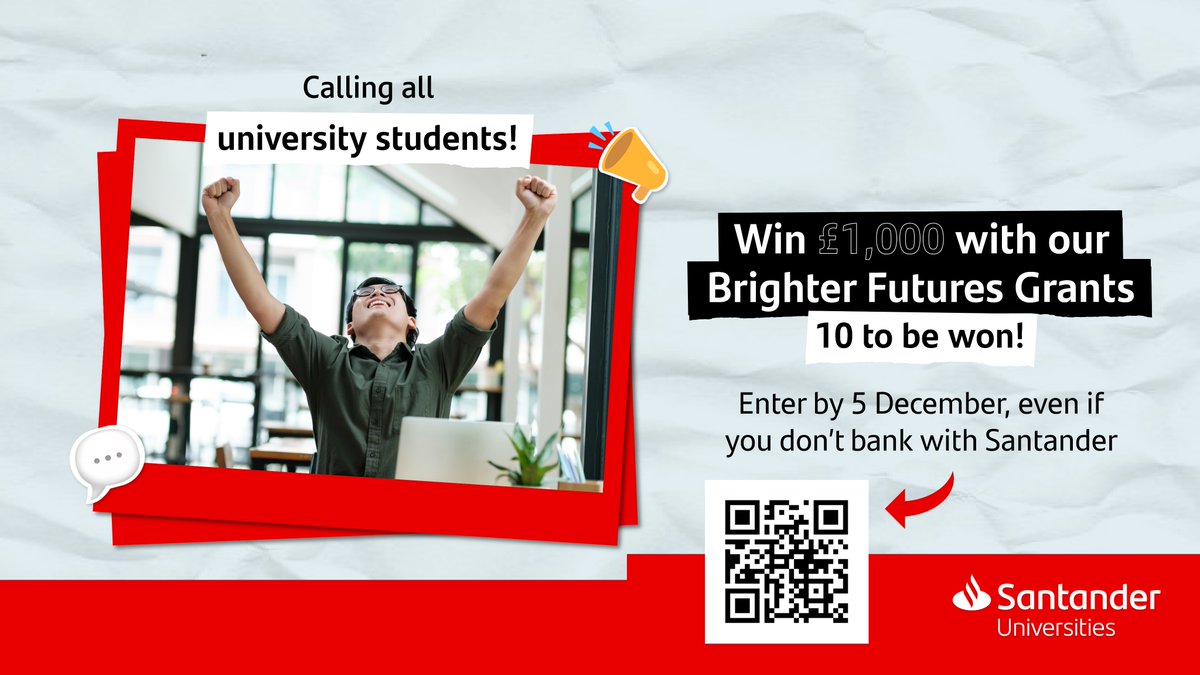Cardiff Met Research & Innovation Services (@cardiffmetris) on Twitter photo ⌛ONLY 1 WEEK UNTIL CLOSING DATE!
We've teamed up with <a href="/santanderuk/">Santander UK</a> to give away 10 chances to win £1000 each! Head to the link below to apply...
Applications close: 11pm Thursday 05 December 2024
APPLY NOW: tinyurl.com/yrtd79n7
#SantanderBrighterFutures ⌛ONLY 1 WEEK UNTIL CLOSING DATE!
We've teamed up with <a href="/santanderuk/">Santander UK</a> to give away 10 chances to win £1000 each! Head to the link below to apply...
Applications close: 11pm Thursday 05 December 2024
APPLY NOW: tinyurl.com/yrtd79n7
#SantanderBrighterFutures
