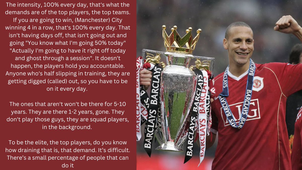 Rio Ferdinand
🏆 Champions League Winner
🏆 6x Premier League Winner

On being elite:
Anyone slipping in training gets called out. That’s the standard. Players hold you accountable every session. To be the best you have to be on it every day.