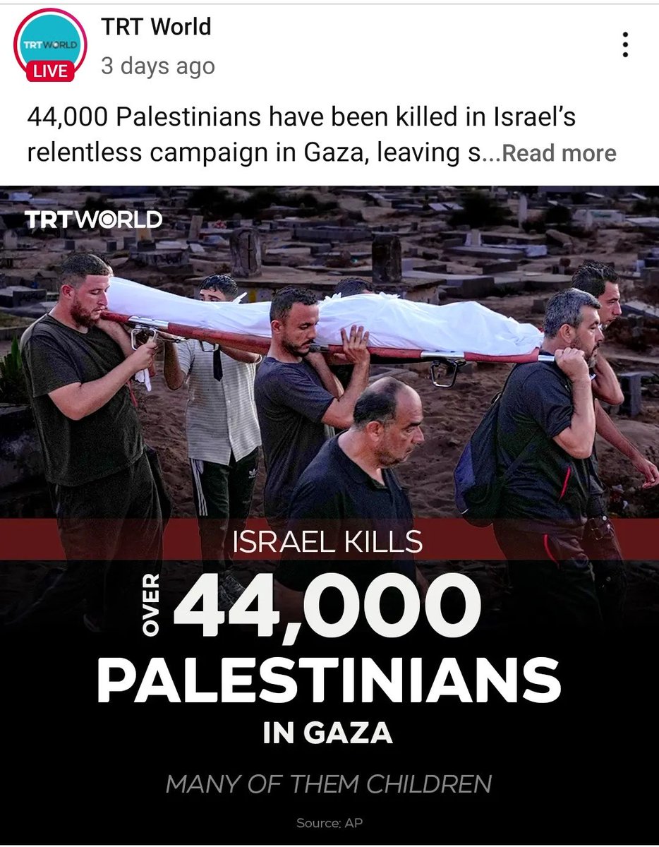 asgharrizvi1472's tweet photo. Terrorist Israel kills over 44000 Palestinian in Gaza , many of them Children.
#israelisterroriststate #IDFTerroristArmy
#netanyahuterrorist #deathtonetanyahu https://t.co/slX1VgRfcf