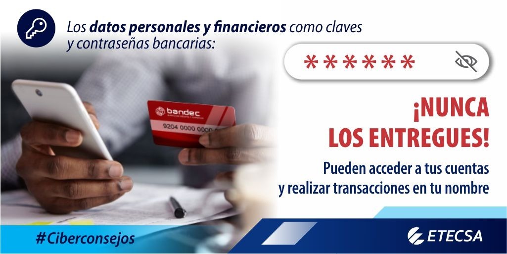 ETECSA_Cuba's tweet image. De nuestra serie de #Ciberconsejos 👇
¡No entregues tu información personal o financiera!
📌 En una sociedad cada vez ➕ digital, realizar pagos electrónicos 📲 es cada vez más frecuente.
No compartas tus contraseñas 👉 ¡Son personales y secretas!
#CiberseguridadParaTodos