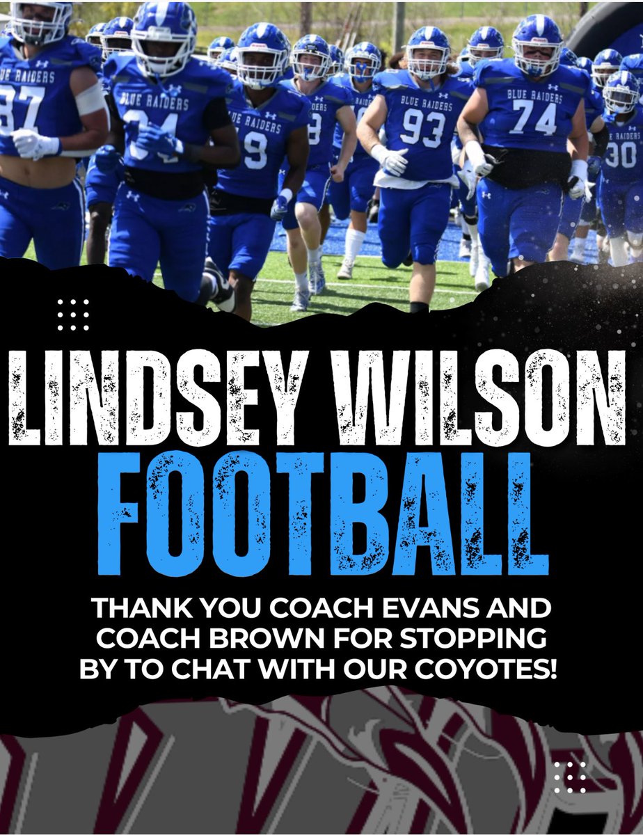 We appreciate <a href="/CoachJEvans_9/">Coach Jarius Evans Sr., MBA</a> and Coach Brown for stopping by West Creek today to chat with some of our Coyotes! <a href="/mbooker101/">Coach Booker</a> <a href="/Westcreek_FB/">West Creek Football</a>