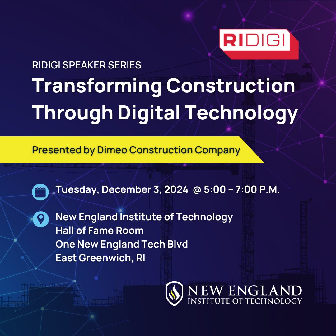 RIDIGI SPEAKER SERIES: Transforming Construction Through Digital Technology, Presented by <a href="/DIMEOCONSTRUCT/">DIMEO CONSTRUCTION COMPANY</a>. 
Join us on 12/3 to learn how Dimeo is using advanced digital technology to enhance the planning and construction process. Free &amp; open to the public! ridigi.org/event/ridigi-s…
