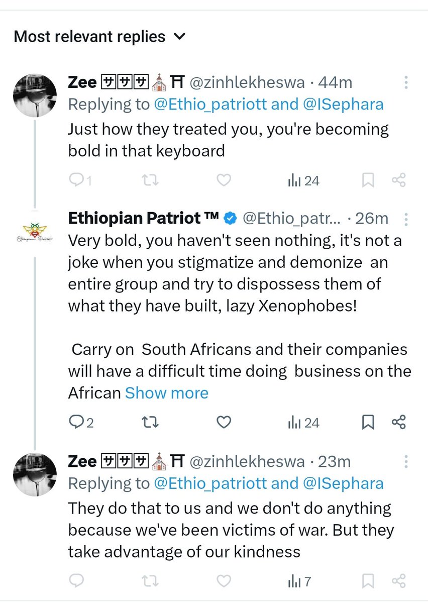 Ethio_patriott's tweet photo. @ISephara Intellectually inferior #Xenophobes will talk the big talk then immediately go and block so that they don't have to read my response 😂😂💀 https://t.co/wIRRKImaiP